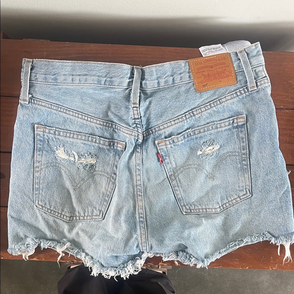 Levi's Light Blue Ripped Denim Shorts - Picture 2 of 2